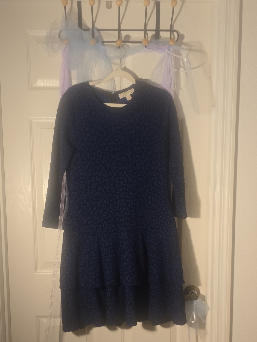 MICHAEL Michael Kor Black/Twilight Blue Tiered Long-Sleeve Dress
